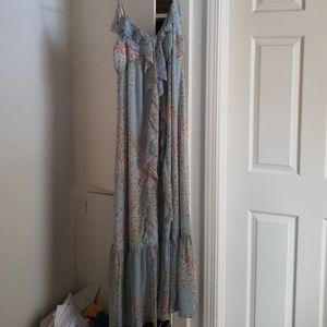Silk blue floral maxi dress